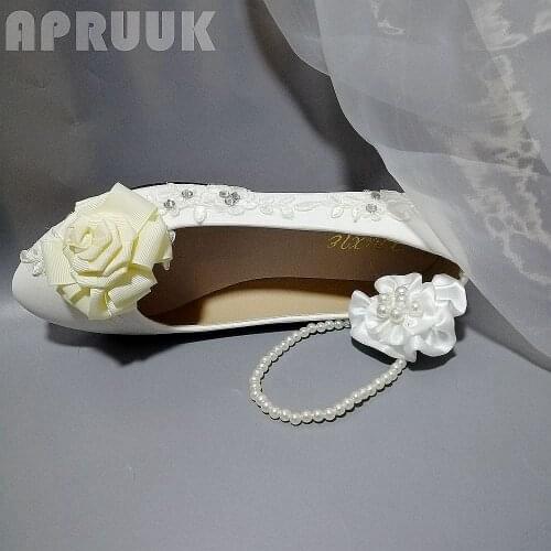 Champagne flower wedding bridal flats shoes handmade plus size 41 42 ankle beading flower anklet bridesmaid party dress shoe