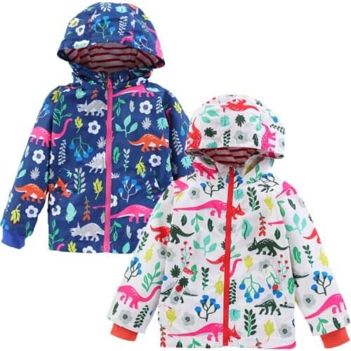 Spring Autumn Children Raincoat Product Cartoon Dinosaur Print Windbreaker For Boys And Girls 2-8 Years Old Childrens Clothes