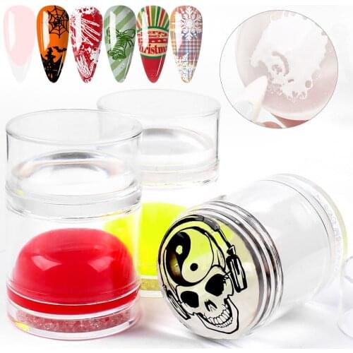 Double-end Nail Art Templates Jelly Silicone Stamper DIY Stamping Plate Scraper With Cap Nail Polish Print Transfer Tools