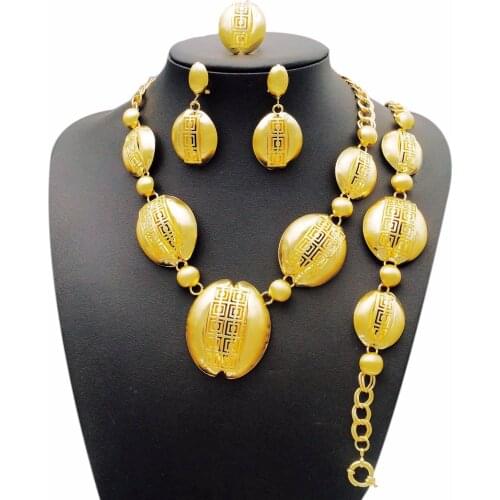 Yulaili Factory Customization Novel Design African Gold Filled Anniversary Costume Women Big Necklace Earrings Dubai Jewelry Set