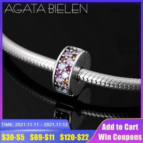 Jewelry Making Fit Original europeu Charms Bracelet 925 Silver Sweet style pale pink Zirconia Lock Clip Stopper Beads DIY