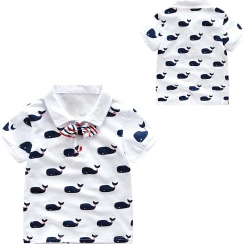 2016 Summer Polos Whale Children Boys Bow Tie Polo Shirts Short Sleeve Polo Shirt Baby Boy Clothes Tops Free Shipping