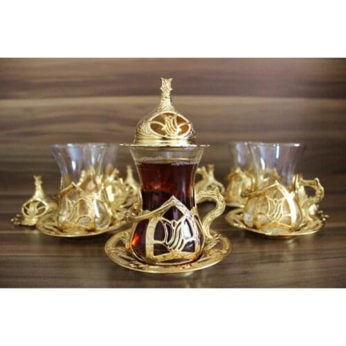 Tea Cup Set Ottoman Tulip Pattern Gold 24 Piece