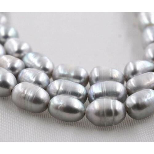 Natural 9-10mm Silver Rice Freshwater Real Pearl Loose Beads 15" AA AAAAAAAAA Free shipping