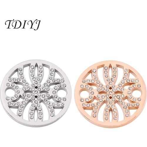 TDIYJ Newest My Coin 33MM Full Crystal Hollow Flower Coin Disc Pendant Interchangeable for Women Jewelry Necklace 6Pcs/lot