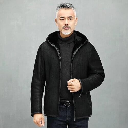 New Fur In One Coat Mens Genuine Leather Clothes Hooded Winter Sheepskin Jacket Fashion Men Shearling Jacket