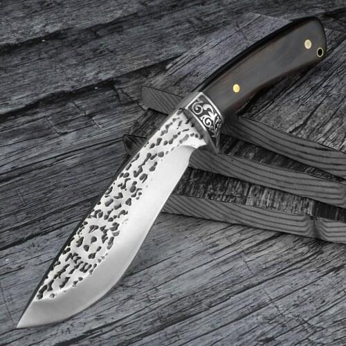 Full Tang Fixed Blade Knife Damascus Steel Forged Handmade Knife Wilderness Jungle Hunting Short Knife Outdoor Survival Knives