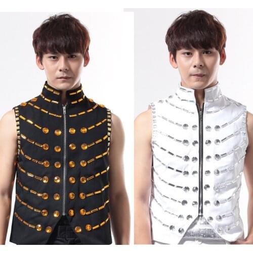 NIghtclub singer bar Sequin Slim Vest ds costume punk style Male DJ shirt party show stage wear