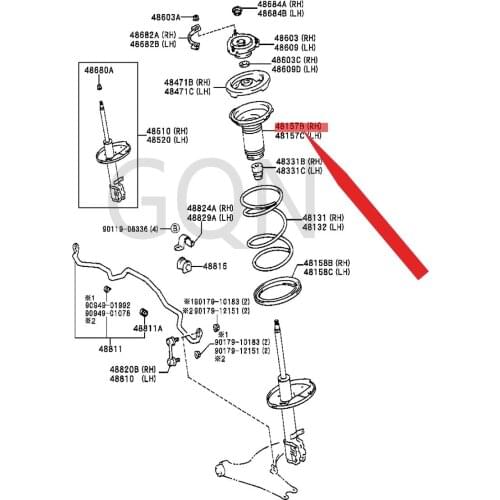 Front coil spring upper right vibration isolation pad 1994-Toy ota RA V4 Front coil spring upper vibration isolation pad
