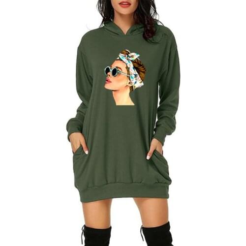 Girl Cool Print Long Sleeve Hoodies Dress Korean Fashion Party Winter Pockets Sweatshirt Casual O-Neck Oversized Hoodie Vestidos