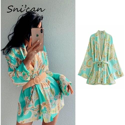 Boho Kimino Femme Satin Dress With Belt Summer Holidy Oversize Casual Print Robe Female Gypsy Bohemian Sukienka Letnia Za 2021