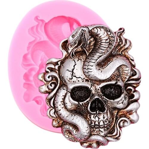 Halloween Skeleton Head Silicone Mold Snake Fondant Cake Decorating Tools Candy Polymer Clay Chocolate Mould Jewelry Making