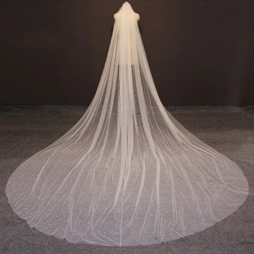 4 Meters Long 3 Meters Wide Pearls Bridal Veil 4*3 Pearls Wedding Veil with Comb Wedding Accessories