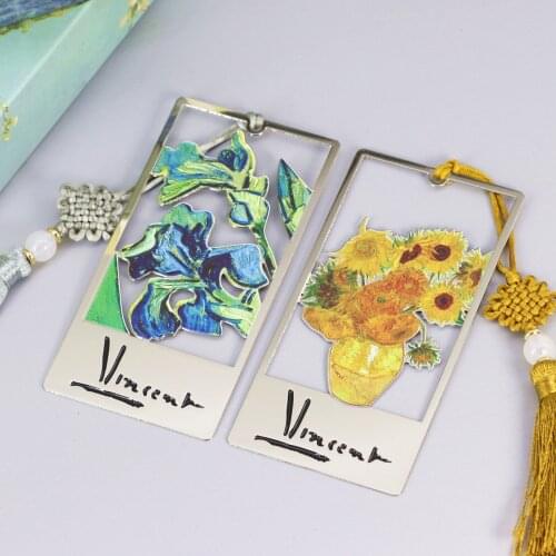 Van Gogh sunflower iris apricot flower blooming metal creative art tassel art exquisite gift gift box bookmark