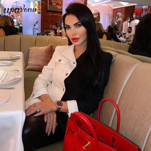 Free Shipping High Quality Black Stitching Woolen Jacket Jacket Elegant Lapel Long Sleeve Single Breasted Slim Jacket 2021 New