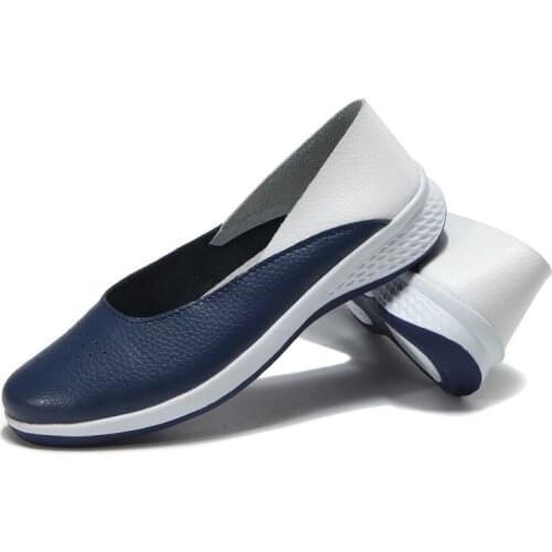 Slip On Women Leather Loafers Cutout Ballet Flats Shoes Female Flat Nursing Shoe Big Size 36-42 Soft Woman Loafers Slipony