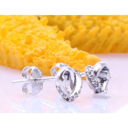 Genuine 925 Sterling Silver Pandora Earring Knotted Hearts Emotional Bonds Earrings For Women Wedding Gift Fashion Jewelry