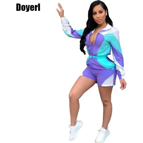 Casual Rompers Womens Jumpsuit 2021 Short Playsuit Sexy Long Sleeve Bodysuit Patchwork Front Zipper Plus Size Overalls Female