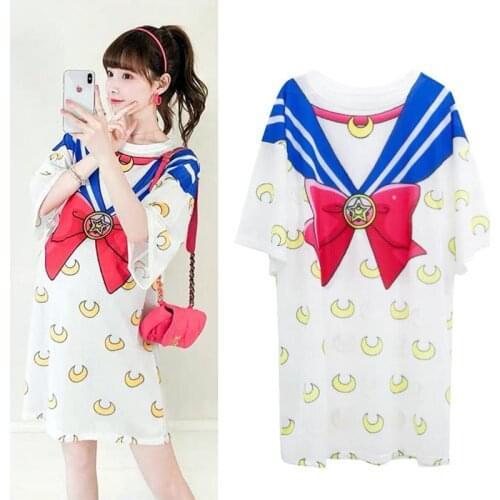 Oversized Summer Dress Women Short Japanese Cute Cartoon Printed Dress Women Party Dresses For Women Robe Vestidos Dresses SY195