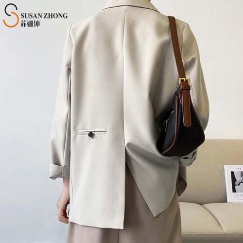 Women Coat Female Blazer Suit 2021 Spring New Fashion Minimalist Loose Straight Notched Collar Single Breasted Slit Pockets Indi