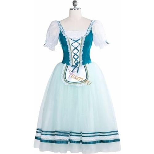 Women Peasant Village Girl Ballet Long tutu dress Green Professional romantic ballet tutu costume Adult ballet Stage Costumes