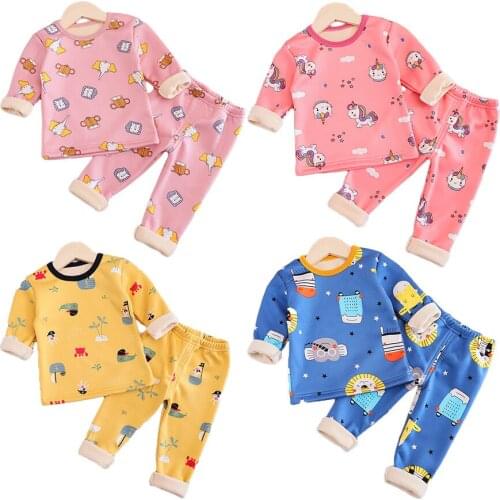Winter autumn kids clothing sets warm fleece pajamas For 1-5 Y boys girls thicken children sleepwear velvet baby boy underwear