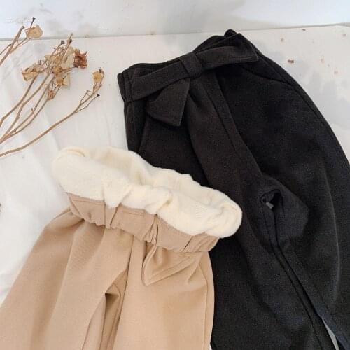 Girls 2020 Winter Clothes Trousers New Bowknot Plus Velvet Pants Baby Girl Korean Fashion Loose Woolen ChildrenS Pants