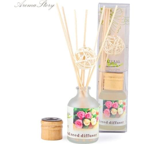 1pcs 50ml Home Fragrance Diffusers 24Scents with Rattan Sticks, Rattan Ball and Wooden Cap Rose Jasmine Lavender Lily Lemon