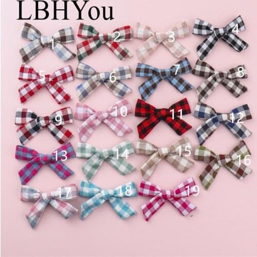 20pcs Fashion Linen Cotton Plaid Style Bows Hair Clips Hand Tie Girls Hair Barrettes 9.5*5.5cm School Girls Hairpins