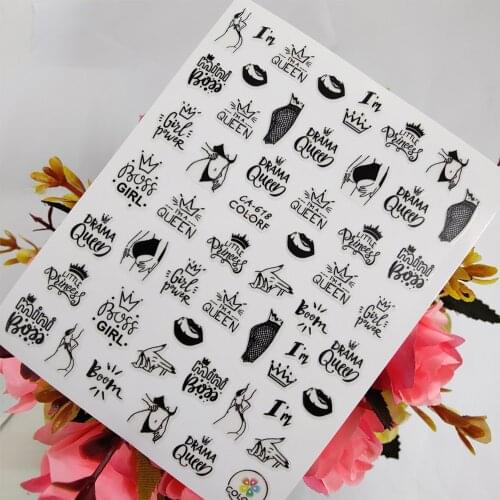 3D Nail sticker Art Drama Queen Princess Letters Nail Decoraciones Foil Peel Off Sliders Adhesive Design Manicure Accessories