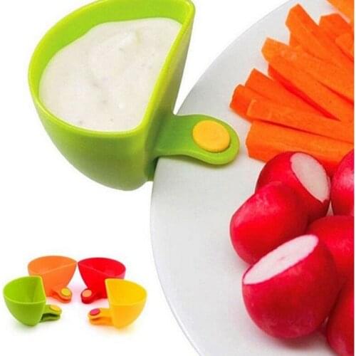 4PCS/lot Dip Saucers Assorted Salad Sauce Ketchup Jam Dip Clip Cup Bowl for Tomato Salt Vinegar Sugar Flavor Splice