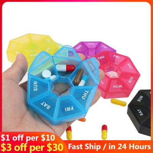 4 pcs 7 Days Week Pill Box Case Organiser Grids Tablet Medicine Dispenser Holder For Personal Health Care