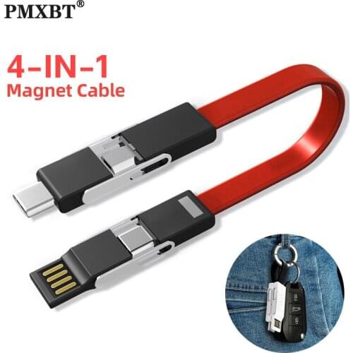 4 In 1 Keychain USB Cable Magnetic Short Cord Power Bank Charge Micro Usb Type C Smartphone Wire USBC PD Charger Cable With OTG