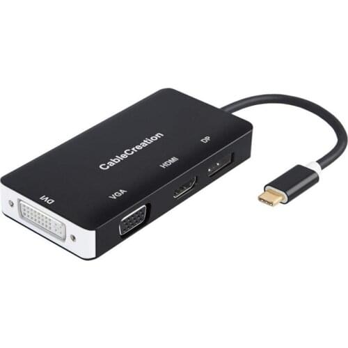 4 in 1 USB-C Type C to HDMI 4K + DP 4K + DVI + VGA Adapter, Thunderbolt 3 Compatible, Male to Female, DP Alt Mode