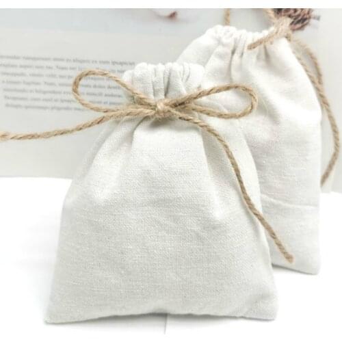 50PCS Linen Gift Bags Packaging Jewelry Cosmetic Makeup Cotton Linen Drawstring Pouch Party Gift Storage Sachet Print Logo Sack
