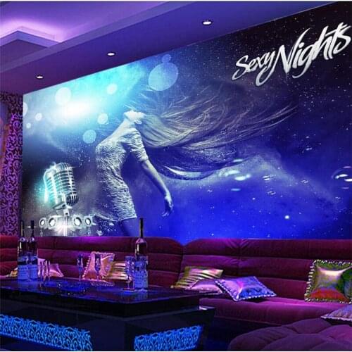 Beibehang Cool sexy beautiful nightclub KTV background wall custom large mural green wallpaper papel de parede para quarto