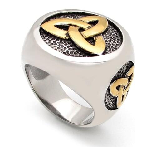 Free Shipping Viking Stainless Steel Celtics Knot Ring Golden Plated Nordic Trinity Wedding Rings Mens Band Promise Jewelry