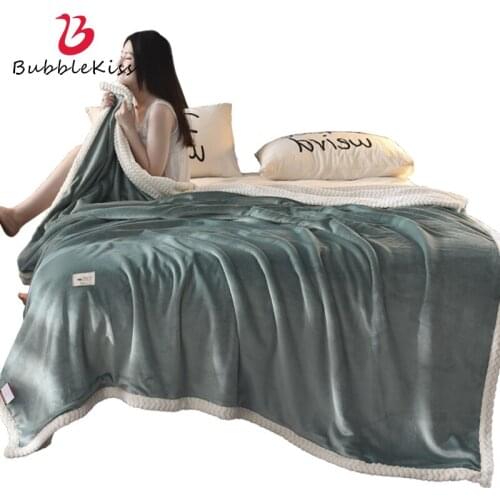 Bubble Kiss Double-Sided Plush Blanket Soft Warm Bedding Fleece Blankets Anti-Pilling Pure Color Siesta Air Conditioning Blanket