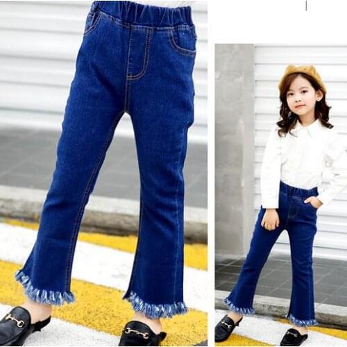 Girls Jeans Autumn 2021 New Fashion Kids Flared Trousers Fashion Children Denim Pants Baby Girls Clothing 3 4 6 7 8 9 11 Years
