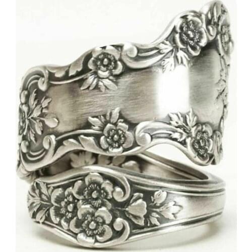 Imixlot Fashion Flower Silver Color Mix Style Vintage Carved Rings for Women Party Jewelry Gift Rings Size 6-10