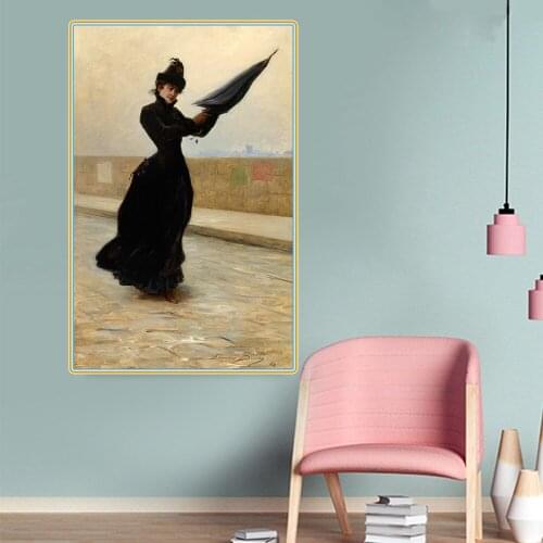 Citon Edouard Bisson《A Windy Day, 1884》Canvas Oil Painting Famous Artwork Picture Modern Wall Decor Home Living room Decoration