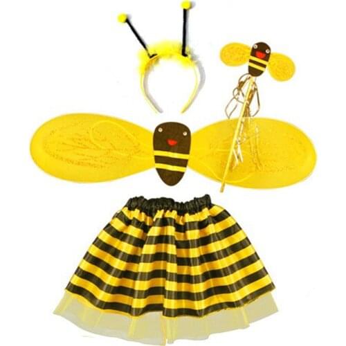 Bumble Bee Costume for Girls Kids, 4 Pieces Honeybee Fancy Dress Outfit - Fairy Wing, Headband, Wand, Tutu Skirt