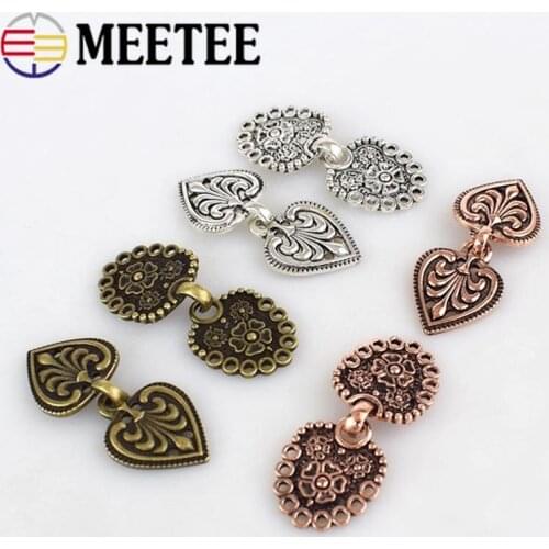 Meetee 5pair 20*50mm Metal Button Retro Fashion Shawl Metal Buckles For Belt DIY Fur Garment Crafts Sewing Accessories BD421