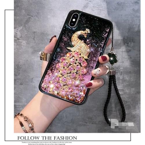 Fashion Diamond Peacock Liquid Quicksand Bling Glitter Sequins Case Cover For iPhone 12 Mini 11 Pro XS Max XR X 8 7 6 6S Plus SE
