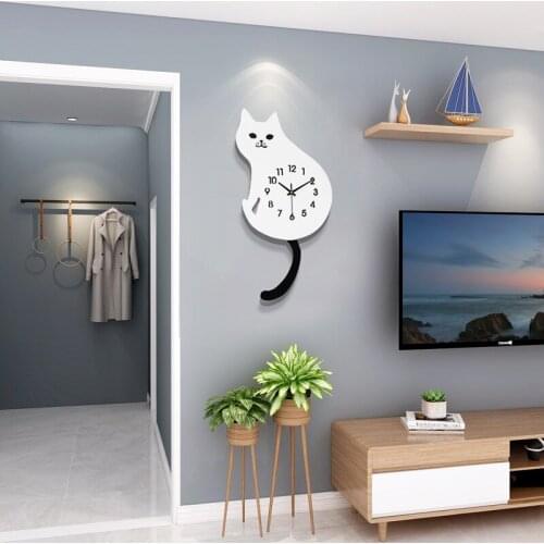 Cartoon Creative Cat Clock Wall Clock Living Room Home Decoration Art Wall Watch Simple and Fashionable Childrens Room Wall
