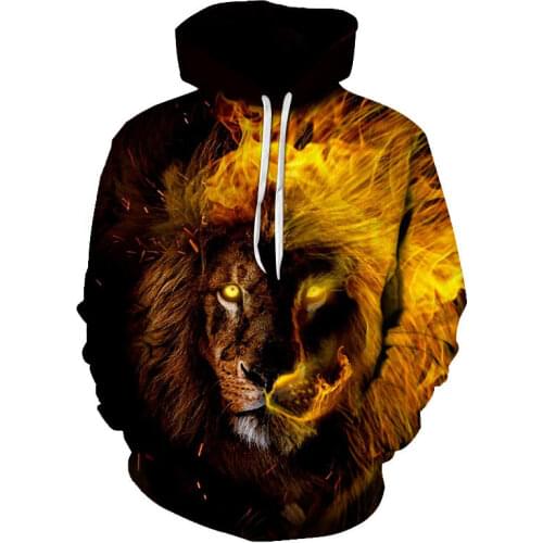 Mens Hoodie Hip Hop Sweatshirt Funny 3D Flame Tiger Lion Fashion Brand Plus Size XxS-4XL Hoodie Sportswear Unisex Pullover
