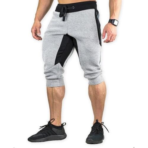 Muscle Fitness Men Running Shorts Drawstring Stretch Gym Shorts Training Jogging Sportswear Workout Male Cropped Pants