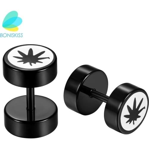 Boniskiss Double Sided Earring Set Male Women Stainless Steel Leaf/Yin Yang/Star Earrings Gothic Barbell Stud Earrings For Men