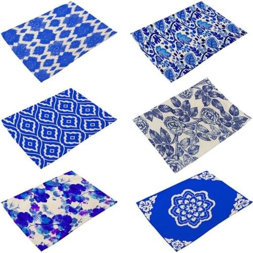 New Blue and White China Style Cotton Linen Insulation Placemats Place Pad(style 3)