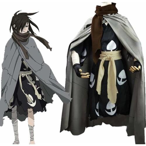 2019 New Fashion Anime Dororo Cosplay Costume Hyakkimaru Kimono Cosplay Costume Halloween Cloak+Kimono+Scarf Full Set Wigs